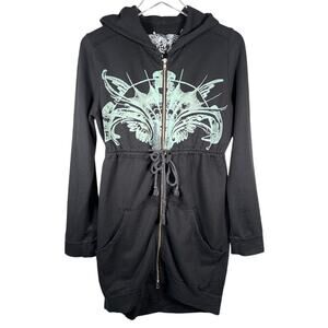 Drifter Women's Full Zip Long Hoodie M Sweatshirt Tie Waist Black